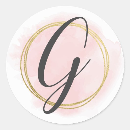 Letter G Monogram Blush Roze Waterverf Goud Chic Ronde Sticker (Voorkant)