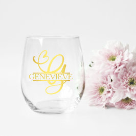 Letter G Monogram Bruidsmeisje Gift, Modern Elegan Wijnglas Zonder Voet