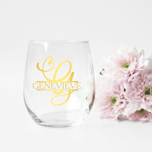 Letter G Monogram Bruidsmeisje Gift, Modern Elegan Wijnglas Zonder Voet