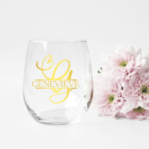 Letter G Monogram Bruidsmeisje Gift, Modern Elegan Wijnglas Zonder Voet
