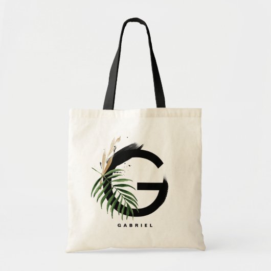 Letter G Monogram | Persoonlijk tropisch blad Tote Bag (Voorkant)