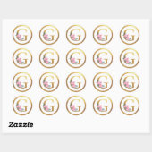 Letter G Monogram Roze Rozen Bloemen & Elegant Gou Ronde Sticker (Vel)