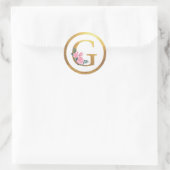 Letter G Monogram Roze Rozen Bloemen & Elegant Gou Ronde Sticker (Tas)