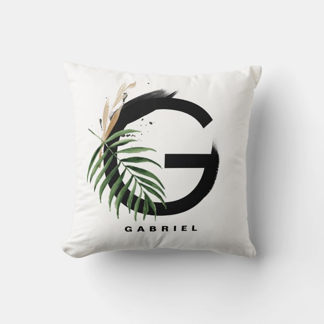 Letter G Monogram | Tropisch palm gepersonaliseerd Kussen (Voorkant)