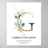 Letter G New Baby Monogram Birth Print Greenery (Voorkant)