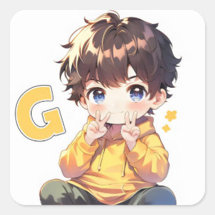 Letter G Schattige Boy Anime Vierkante Sticker