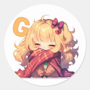 Letter G Schattige Girl Anime Ronde Sticker