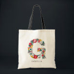 letter G | Whimsical Floral Letter Monogram I Tote Bag<br><div class="desc">De grillige,  feestelijke en elegante bloemenletter monogram canvas tas met bloemen in gebladerte in rood,  groen,  goud en grijs. Andere kleuren en letters zijn beschikbaar. letter G</div>