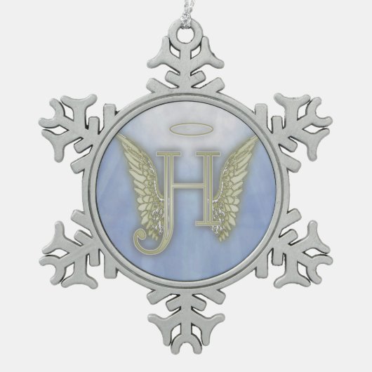 Letter H Angel Monogram Tin Sneeuwvlok Ornament (Voorkant)