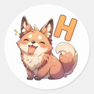 Letter H Anime Dog Ronde Sticker
