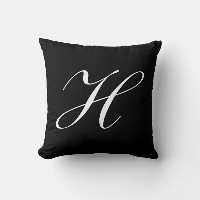 Letter H Black Monogram Pillow Kussen (Voorkant)