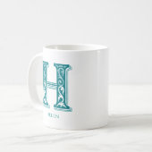 Letter H Blauwgroen Monogram Modern Naam Koffiemok (Voorkant links)