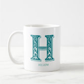 Letter H Blauwgroen Monogram Modern Naam Koffiemok (Links)