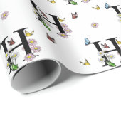 Letter H Bloemige Waterverf Vlinder Monogram    Cadeaupapier (Rol Hoek)