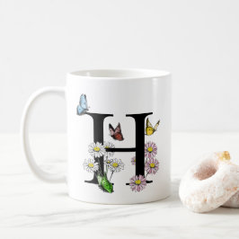 Letter H Botanische Waterverf Butterfly Monogram Koffiemok