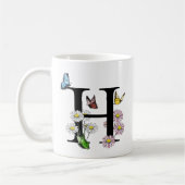 Letter H Botanische Waterverf Butterfly Monogram Koffiemok (Links)