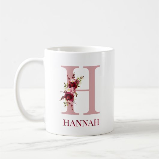 Letter H Bourgogne Blush Bloemen Koffiemok (Links)
