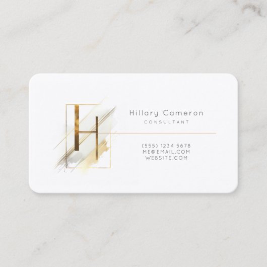 Letter H Calligrafie Gold/Black Gradient Monogram Visitekaartje (Voorkant)