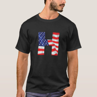 Letter H Capital Alphabet Usa American Flag Monogr T-shirt