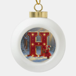 Letter H Christmas Holly Personalized Initial Keramische Bal Ornament