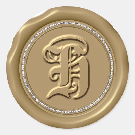 *~* Letter H Diamond Circle GOUDEN Wax Seal Sticke Ronde Sticker (Voorkant)