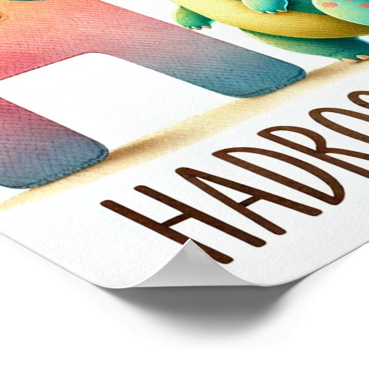 Letter H, Dinosaur Alphabet Waterverf Poster (Hoek)