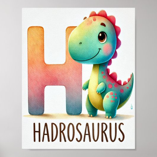 Letter H, Dinosaur Alphabet Waterverf Poster (Voorkant)