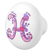 Letter H doodle art roze en paarse handvatknop Keramische Knop (Rechts)