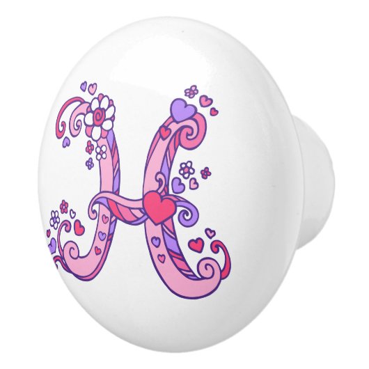 Letter H doodle art roze en paarse handvatknop Keramische Knop (Rechts)