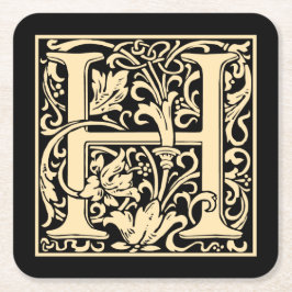 Letter H eerste letter Sepia Beige op zwart Kartonnen Onderzetters