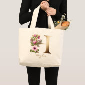 Letter H Elegant Floral Gold Monogram Grote Tote Bag (Voorkant (product))