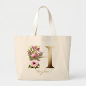 Letter H Elegant Floral Gold Monogram Grote Tote Bag (Voorkant)