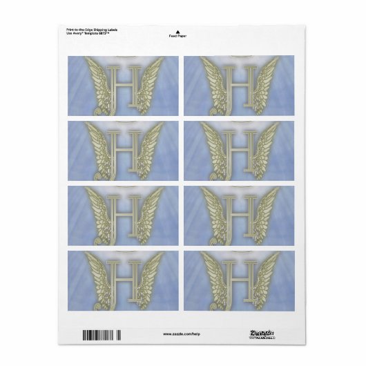 Letter H Engel Monogram Etiket (Full Sheet)