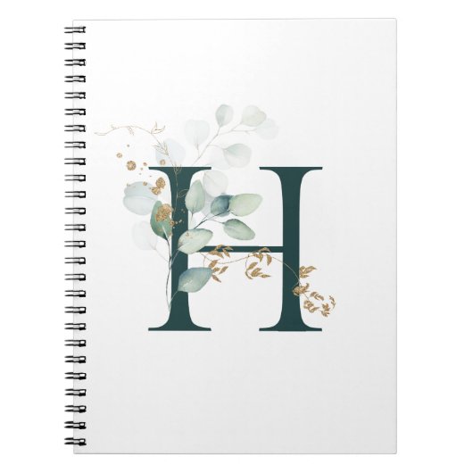 Letter H Eucalyptus en Gold Monogrammen Notitieboek (Voorkant)