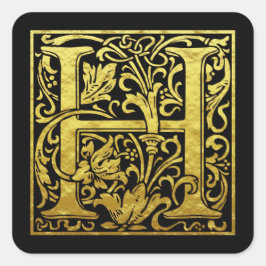 Letter H First Letter Faux Gold Black Vierkante Sticker