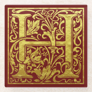 Letter H First Letter Faux Gold Glazen Onderzetter