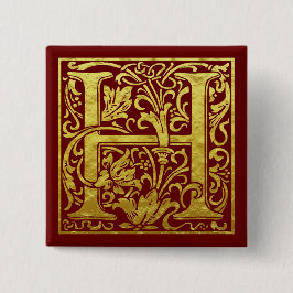 Letter H First Letter Faux Gold Vierkante Button 5,1 Cm