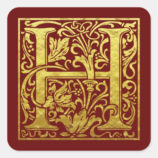 Letter H First Letter Faux Gold Vierkante Sticker (Voorkant)