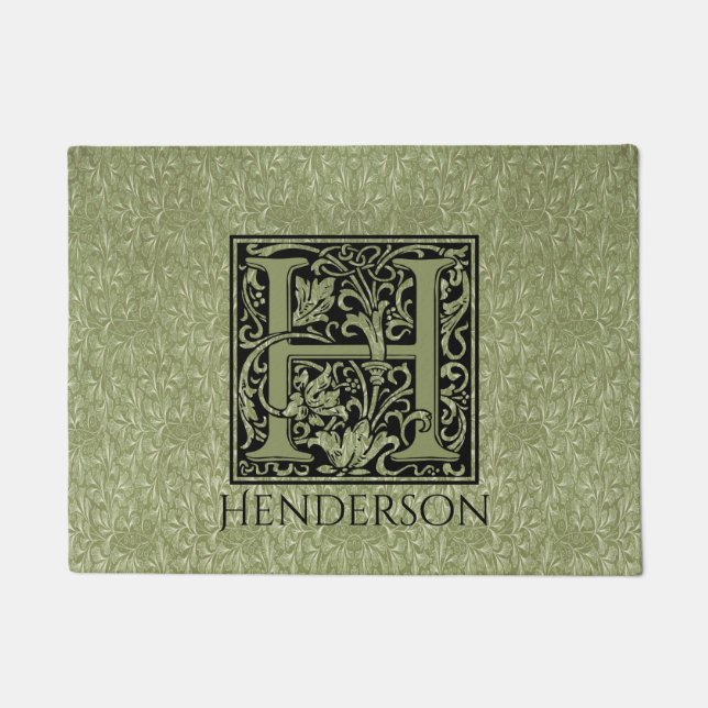 Letter H First Letter Monogram Gepersonaliseerd Deurmat (Voorkant)