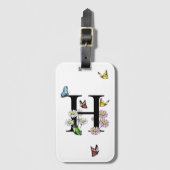 Letter H Floral Butterfly Monogram Initiaal Bagagelabel (Voorkant (verticaal))