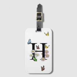 Letter H Floral Butterfly Monogram Initiaal Bagagelabel