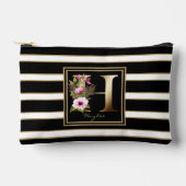 Letter H Floral Monogram Zwart Wit Goud Strepen Etui (Voorkant)