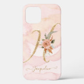 Letter H Gold Script Monogram Waterverf Floral Case-Mate iPhone Case (Achterkant)