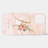 Letter H Gold Script Monogram Waterverf Floral Case-Mate iPhone Case (Achterkant (horizontaal))
