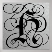 Letter H, Gothic Monogram Black Poster (Voorkant)