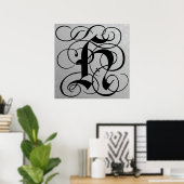Letter H, Gothic Monogram Black Poster (Thuiskantoor)
