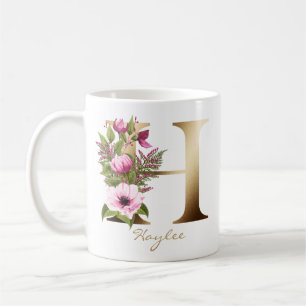 Letter H goud monogram   Pink Magenta Floral Koffiemok