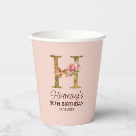 Letter H Gouden Monogram Blush Roze Rozen Papieren Bekers