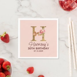 Letter H Gouden Monogram Blush Roze Rozen Servet