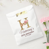 Letter H Gouden Monogram Roze Rozen Bedankzakje (Gezegeld)